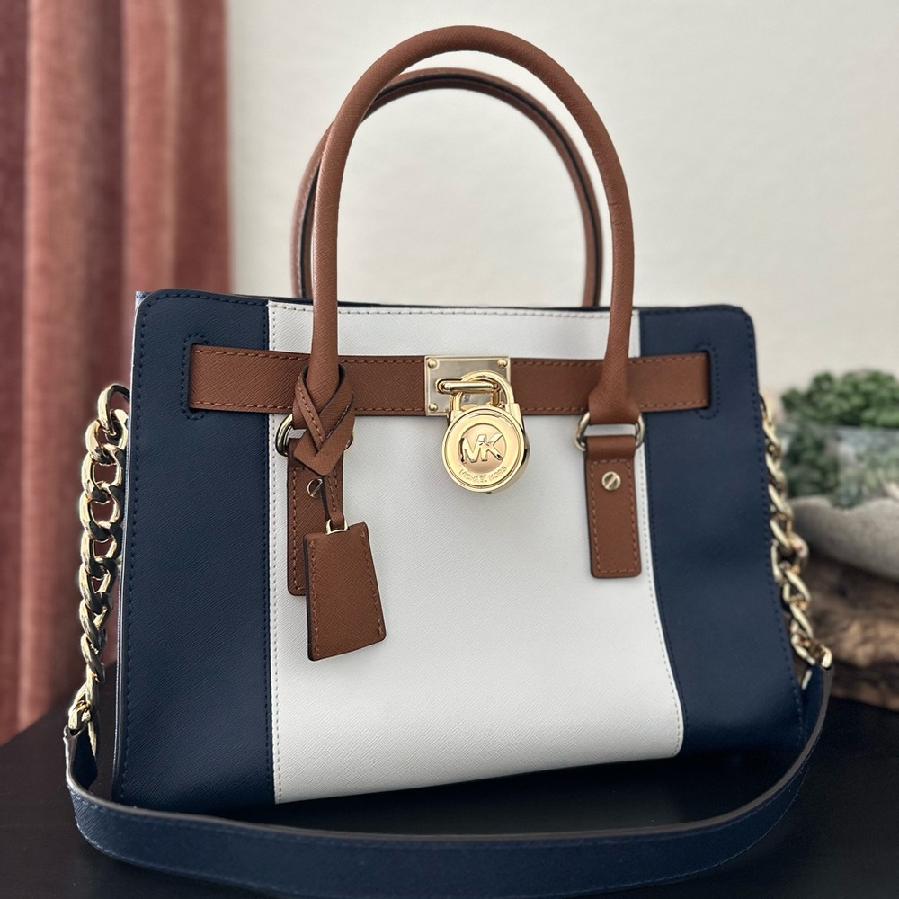 Michael Kors Hamilton Blue and White Satchel with Structured Elegance